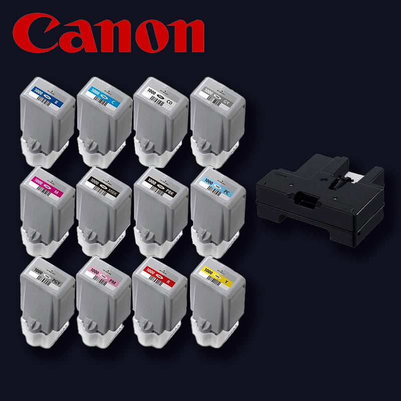 CANON Tinte PFI-1000 kompletter Satz 12 Farben inkl. MC-20 Tank für iPF PRO-1000 Multipack